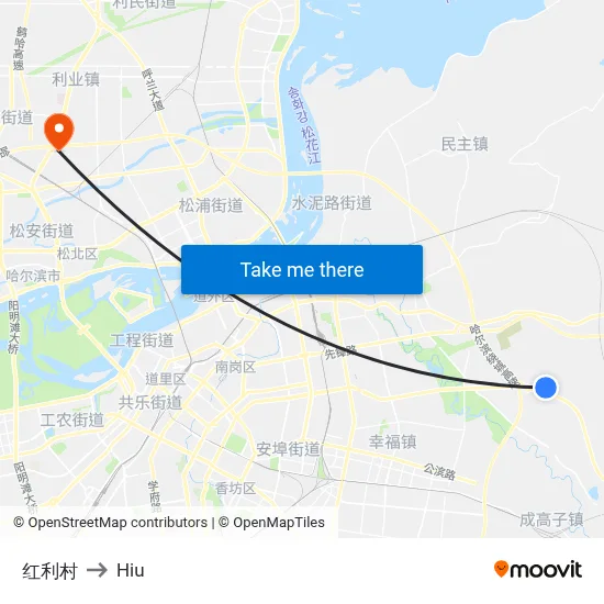 Hongli Village to Hiu map