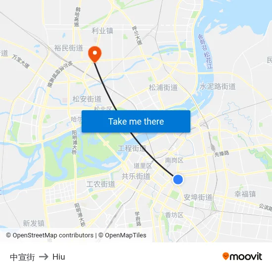 Zhongxuan Street to Hiu map