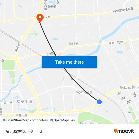 Northeast Tiger Forest Park to Hiu map