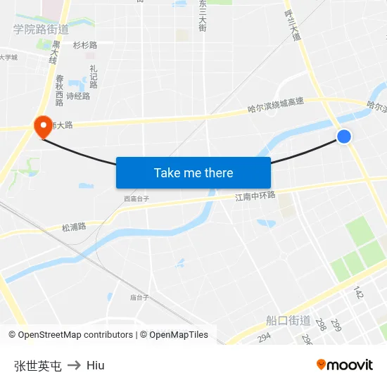 Zhangshiying Village to Hiu map