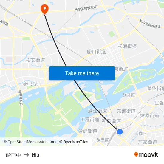Harbin No. 3 Middle School to Hiu map
