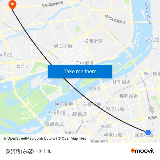 Huanghe Road (East End) to Hiu map