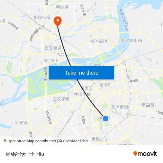 Harbin Boiler Factory Dormitory to Hiu map