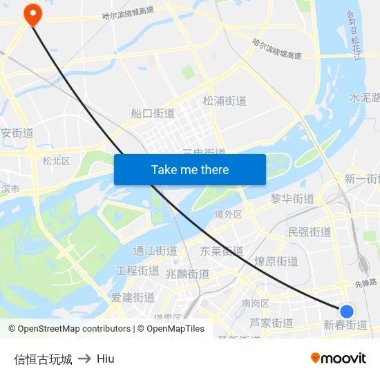 Xinheng Antique City to Hiu map
