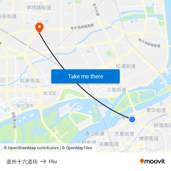 Daowai 16th Street to Hiu map