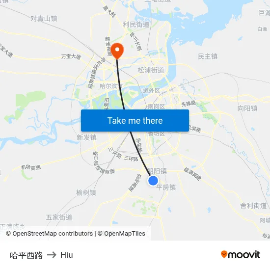 Haping West Road to Hiu map