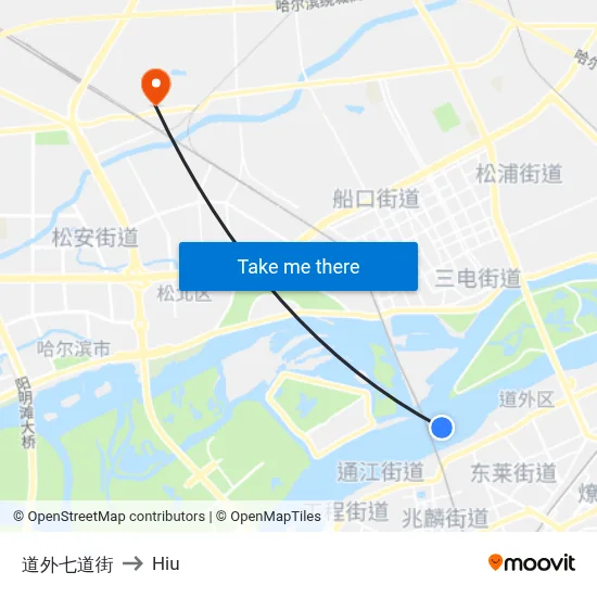 Daowai 7th Street to Hiu map