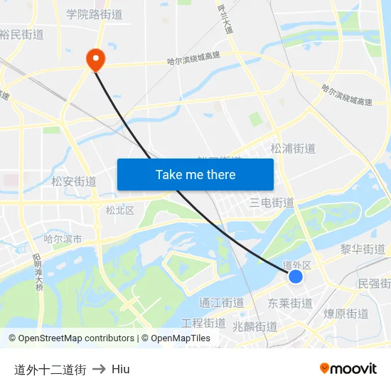 Daowai 12th Street to Hiu map