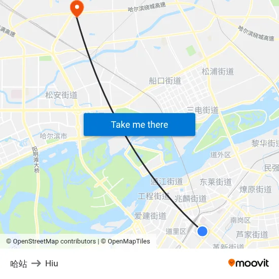 Harbin Station to Hiu map