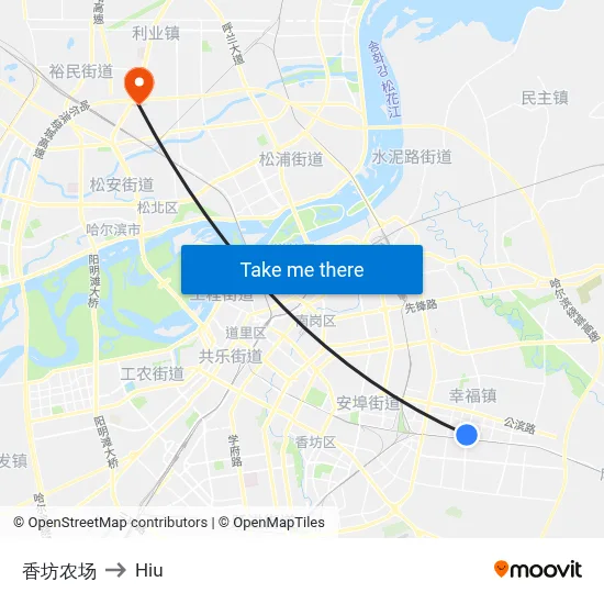 Xiangfang Farm to Hiu map