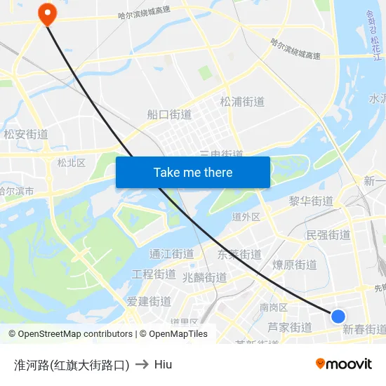 Huaihe Road (Hongqi Street Intersection) to Hiu map