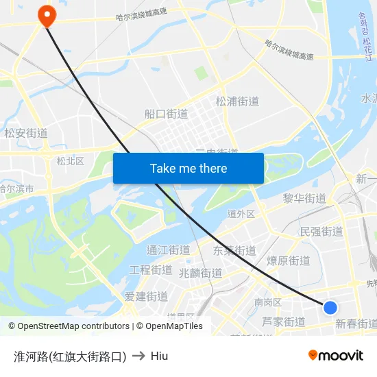Huaihe Road (Hongqi Street Intersection) to Hiu map