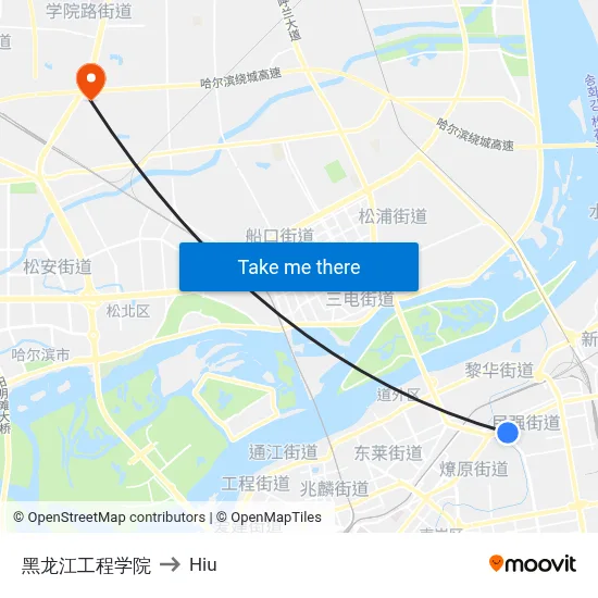 Heilongjiang Institute of Engineering to Hiu map
