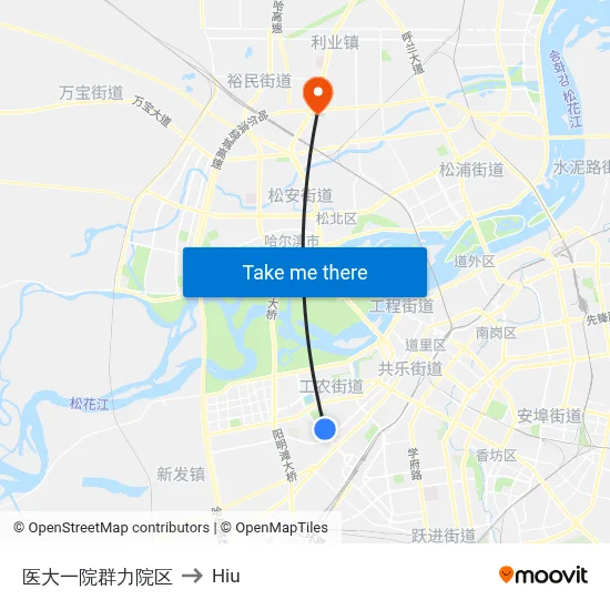 First Hospital Medical University Qunli Branch to Hiu map