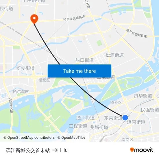 Binjiang New City Bus Terminal to Hiu map