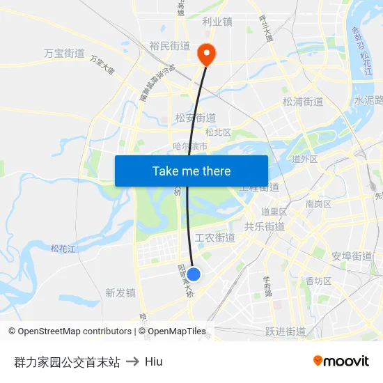 Qunli Garden Bus Terminal to Hiu map