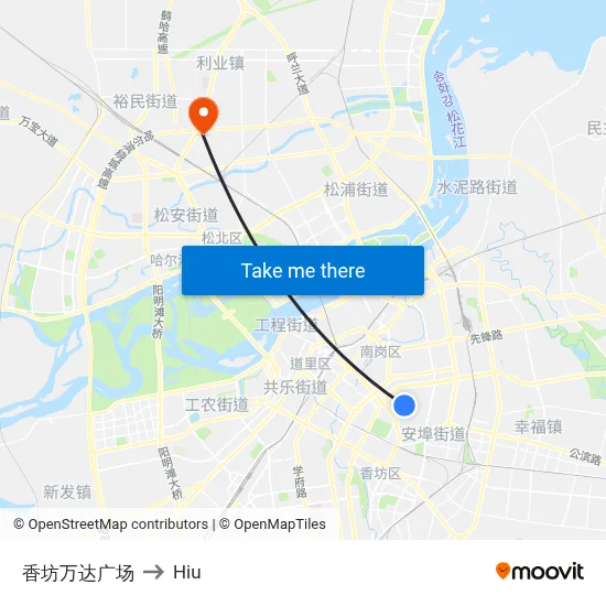 香坊万达广场 to Hiu map