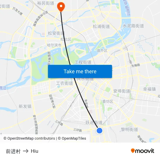 Qianjin Village to Hiu map