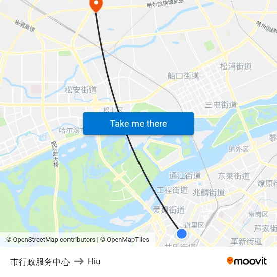 市行政服务中心 to Hiu map