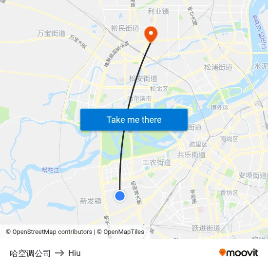 Harbin Air Conditioning Company to Hiu map