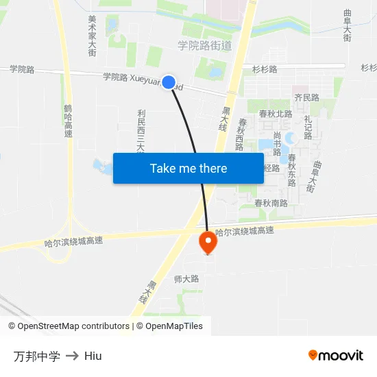 Wanbang Middle School to Hiu map