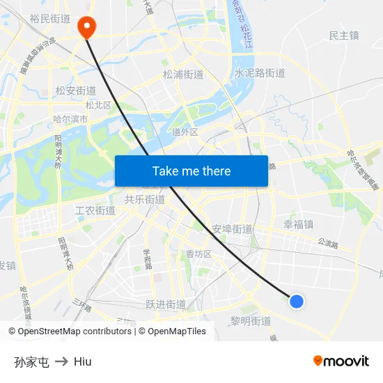 Sun Family Village to Hiu map