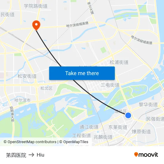 Fourth Hospital to Hiu map