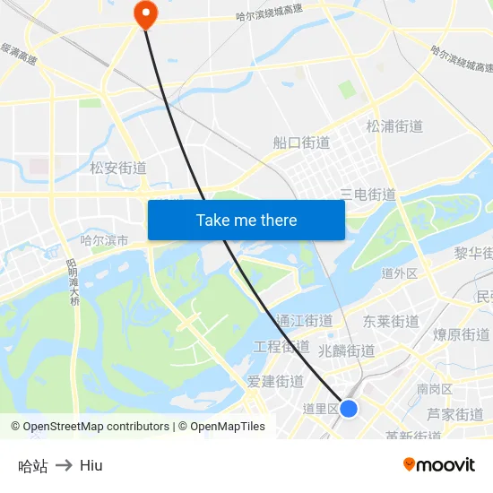 Harbin Station to Hiu map