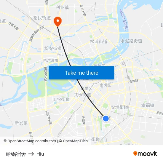 Harbin Boiler Factory Dormitory to Hiu map