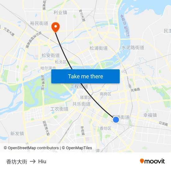 Xiangfang Street to Hiu map