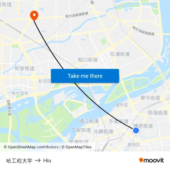Harbin Engineering University to Hiu map