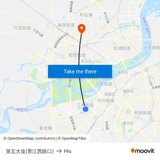 Fifth Avenue (Jiangjiang West Road Intersection) to Hiu map