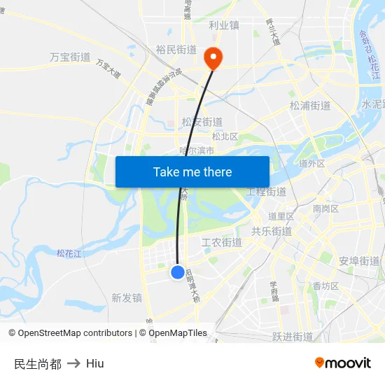 Minsheng Shangdu to Hiu map