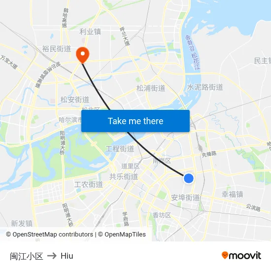 闽江小区 to Hiu map