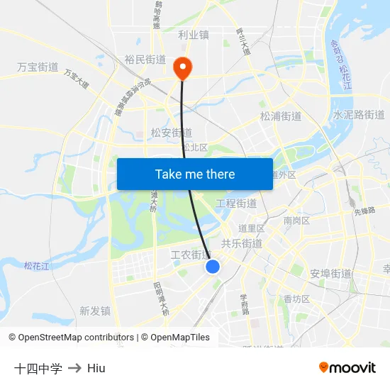No. 14 Middle School to Hiu map