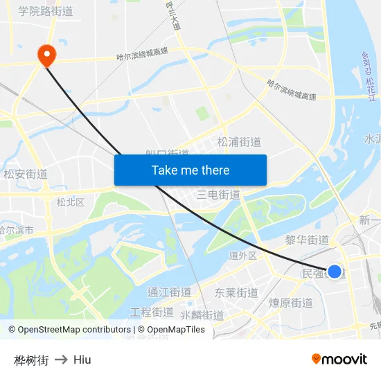 Birch Street to Hiu map