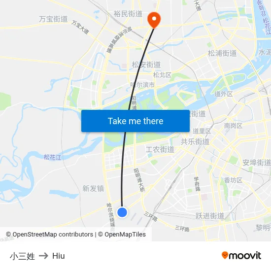 Xiaosanxing to Hiu map