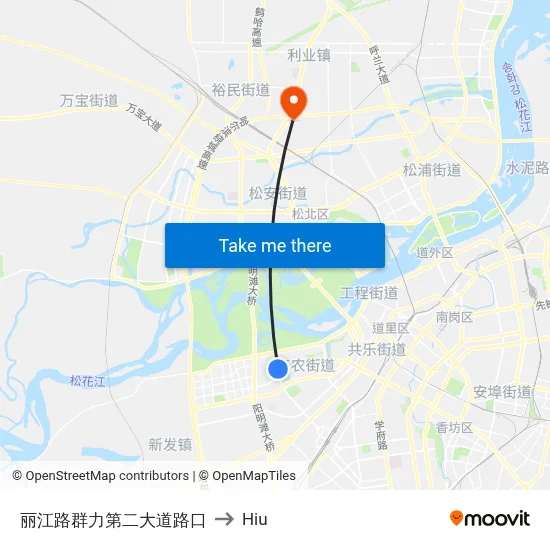 Lijiang Road Qunli 2nd Avenue Intersection to Hiu map