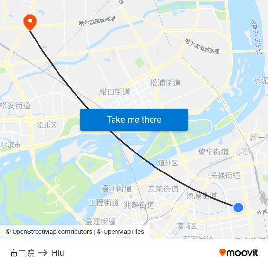 City Second Hospital to Hiu map