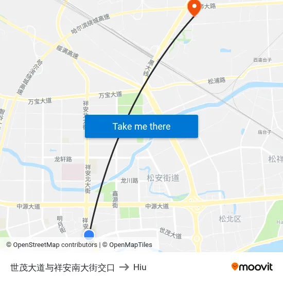 Shimao Avenue and Xiangan South Street Junction to Hiu map