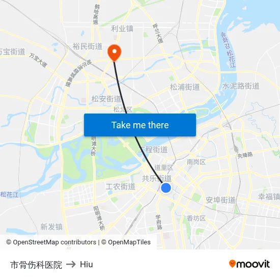 市骨伤科医院 to Hiu map