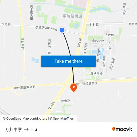 Wanbang Middle School to Hiu map