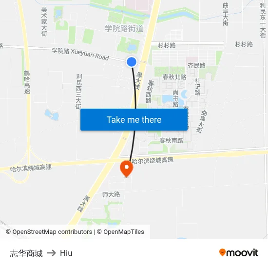 Zhihua Mall to Hiu map