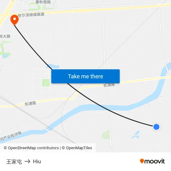 Wang Jia Tun to Hiu map