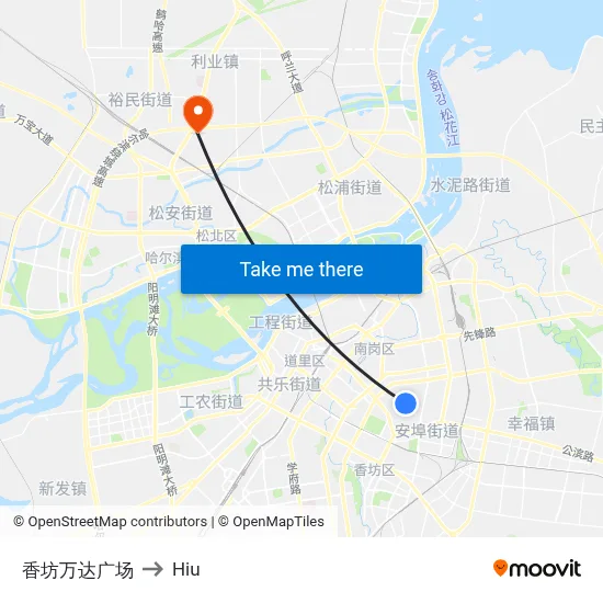 Xiangfang Wanda Plaza to Hiu map