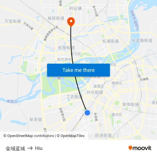 Jinyu Blue City to Hiu map