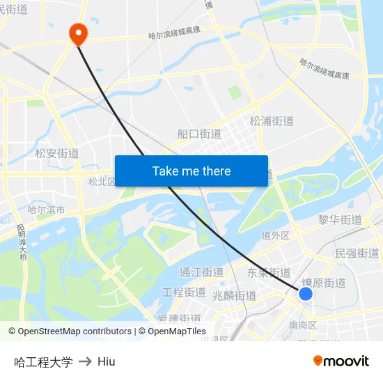 Harbin Engineering University to Hiu map
