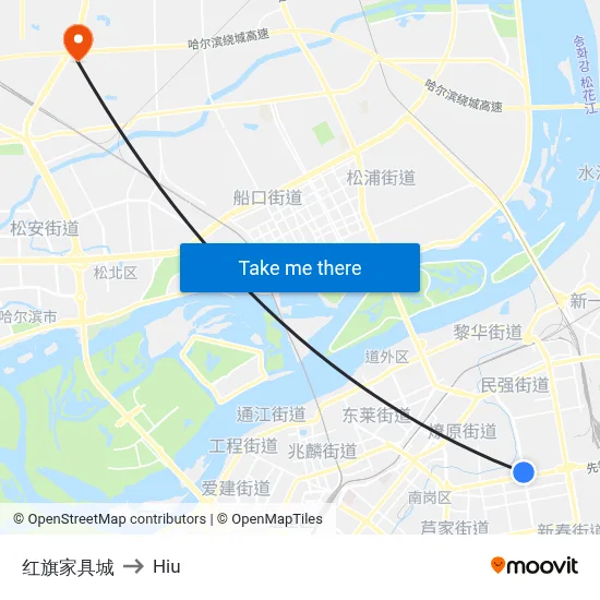 红旗家具城 to Hiu map