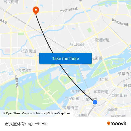 市八区体育中心 to Hiu map