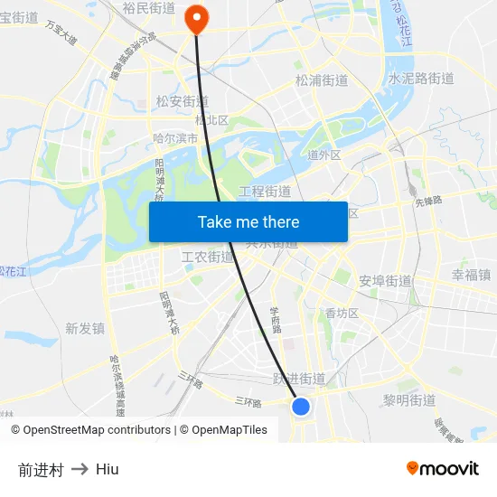 Qianjin Village to Hiu map